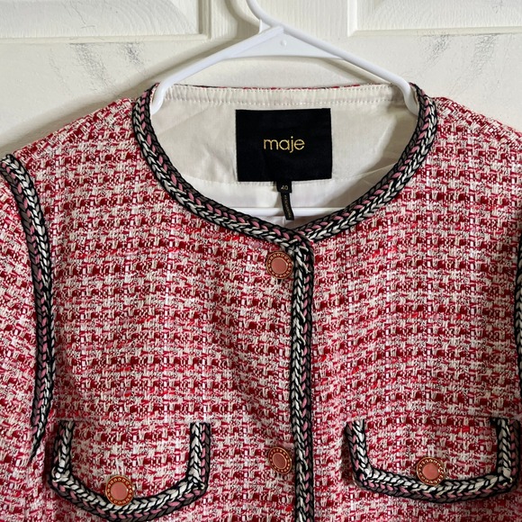 Maje Women's Venetia Two-Tone Tweed Jacket Pink Sz 40 Preppy Old Money - Picture 3 of 11